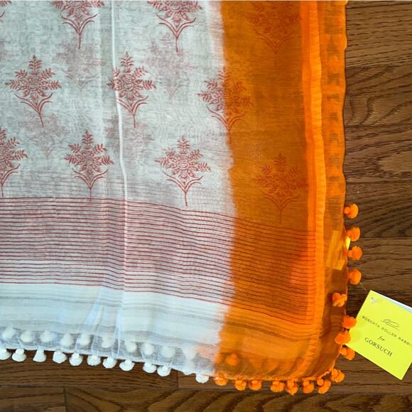 New Roller Rabbit for Gorsuch $200 Orange Silk Cotton Block Print Scarf Wrap NWT - Picture 11 of 15